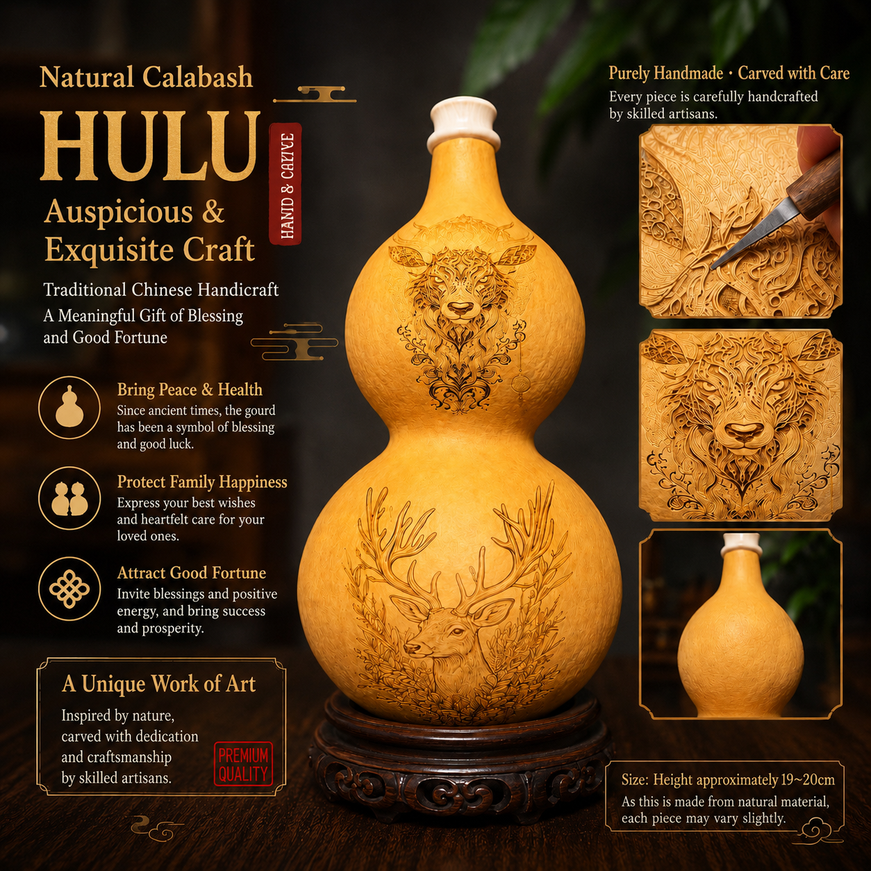 Natural Calabash HULU Auspicious & Exquisite Craft Traditional Chinese Handicraft A Meaningful Gift of Blessing and Good Fortune